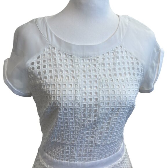 Sam Edelman Dress Women's Embroidered Short Sleeve White Fit And Flare Size 6 - Picture 5 of 8